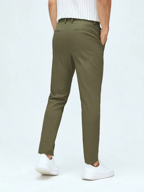 MENS OLIVE Green Cotton Smart Fit Pant
