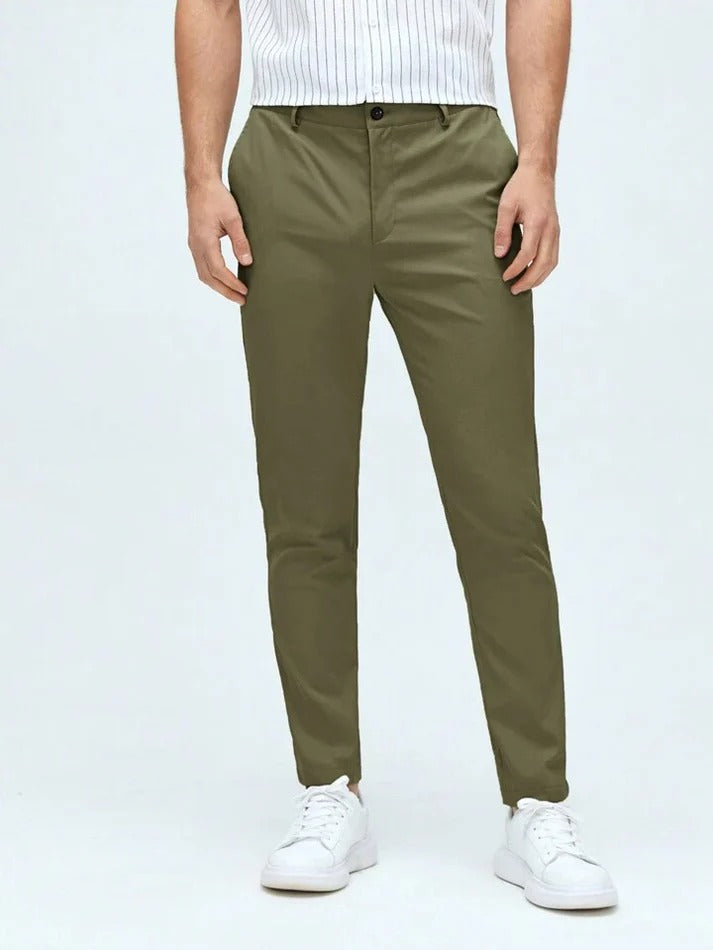 MENS OLIVE Green Cotton Smart Fit Pant