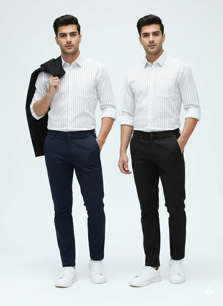 PACK Of 2 BLACK BLUE MENS COTTON SMART FIT PANT